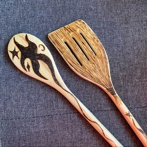 Witchy HANDCRAFTED wooden spoon and slotted spatula  set New and ready t…